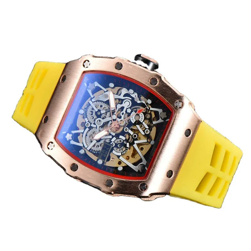 

New hot men's hollow out Ghost Head mechanical watch barrel shaped mechanical watch wholesale men's Watch