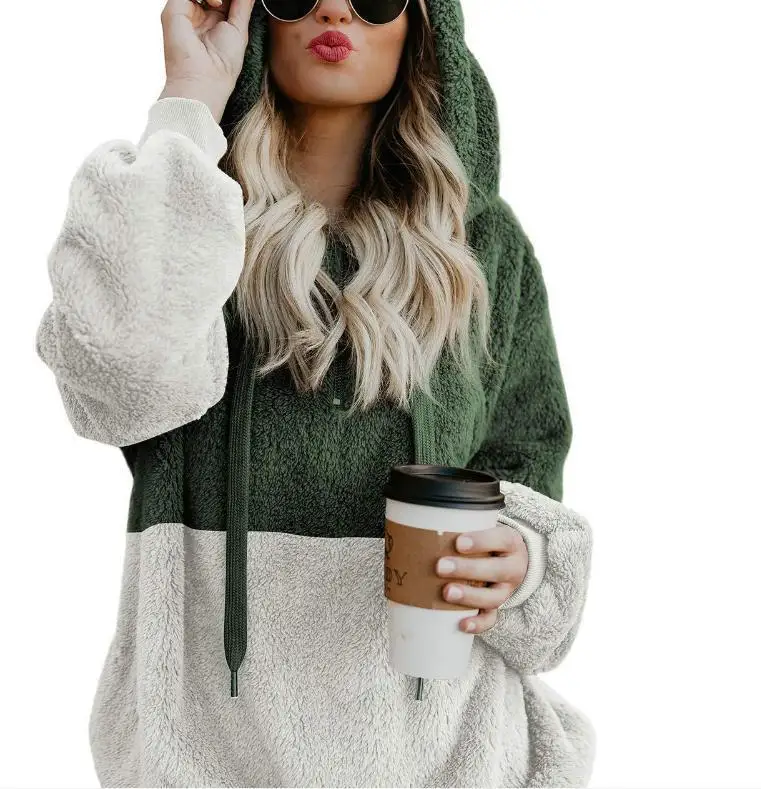 

New Arrive 2021 Gray White Colorblock Furry Women's Hoodie, Color