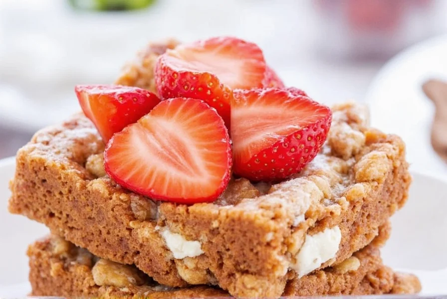 Homemade strawberry cinnamon toast crunch cereal in a glass bowl with fresh strawberries on top
