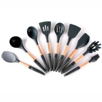 

9 Piece Set Clean Baking Reusable Kitchen Tools Bamboo Wooden Silicone Kitchen Utensils Set for Cooking