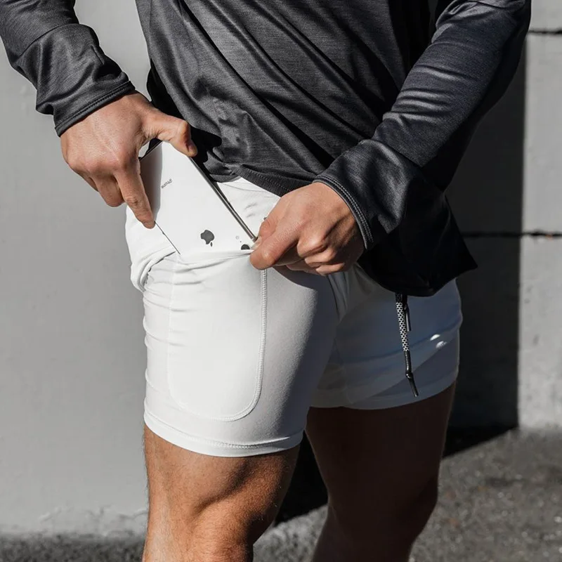 2 Layers Men's Running Sports Shorts Quick Dry Safety High Elastic Shorts M-5XL