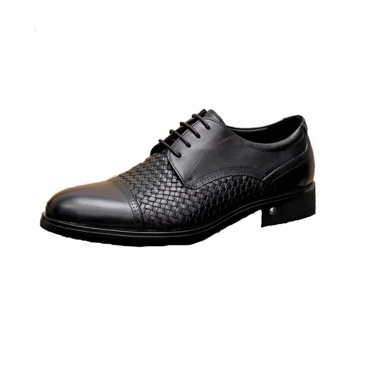 

Real wholesale checkered rattan weaving technology high class genuine leather men shoes 2021 leather