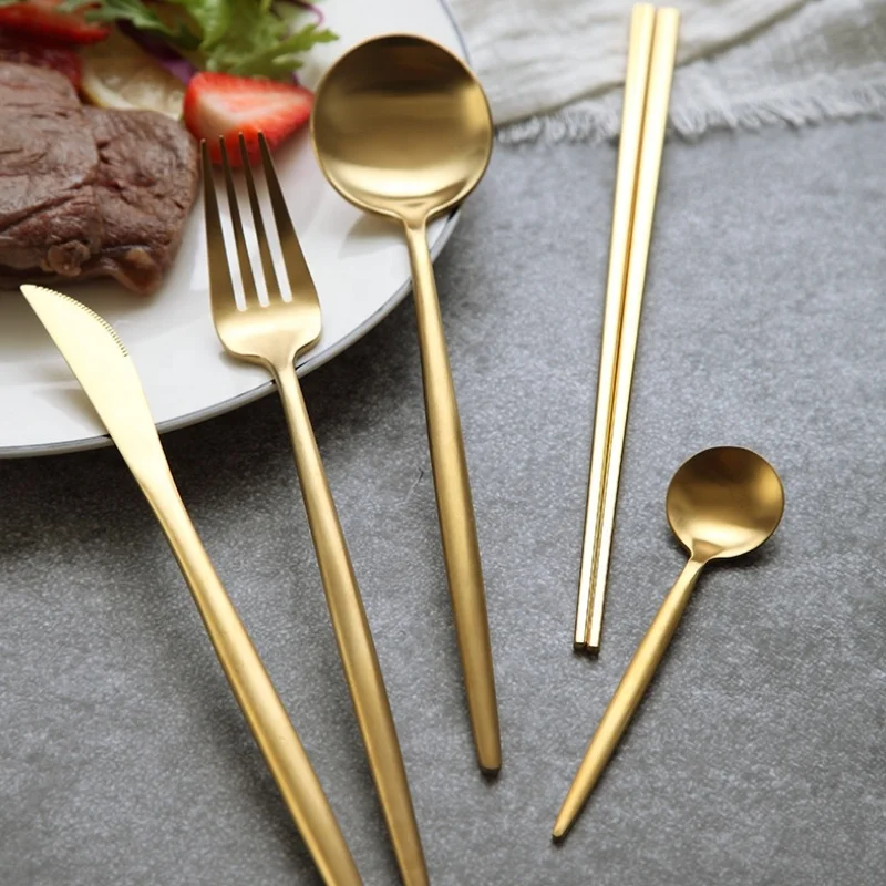 

304 stainless steel Western food tableware steak knife and fork spoon two or three-piece set European household thickened knife, Gold,silver,rose gold,black