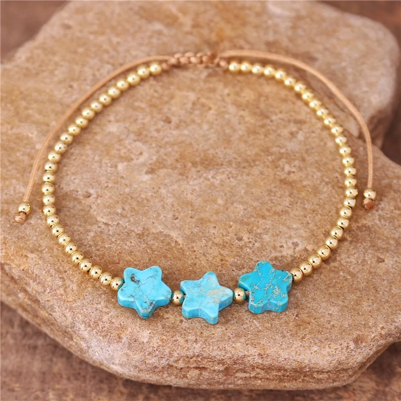 

Simple Handmade Sea Sediment Jasper Star Beads Bracelets Minimalist Gold Adjustable Gemstone Bracelet Women Jewelry Dropship