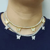 

New Design Fashion Jewelry Bling Bling Butterfly Necklace Tennis Chain With Butterfly Charm Necklace For Women