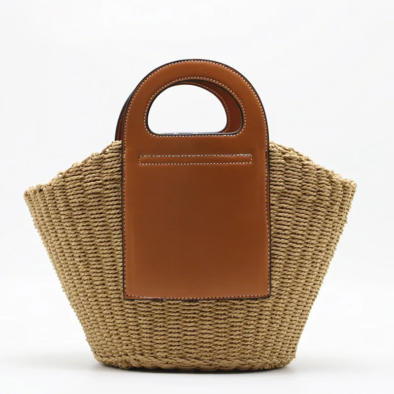 

Wholesale custom straw bag high quality tote travel hand-knitted straw woven bag beach basket handbag rattan weave bag
