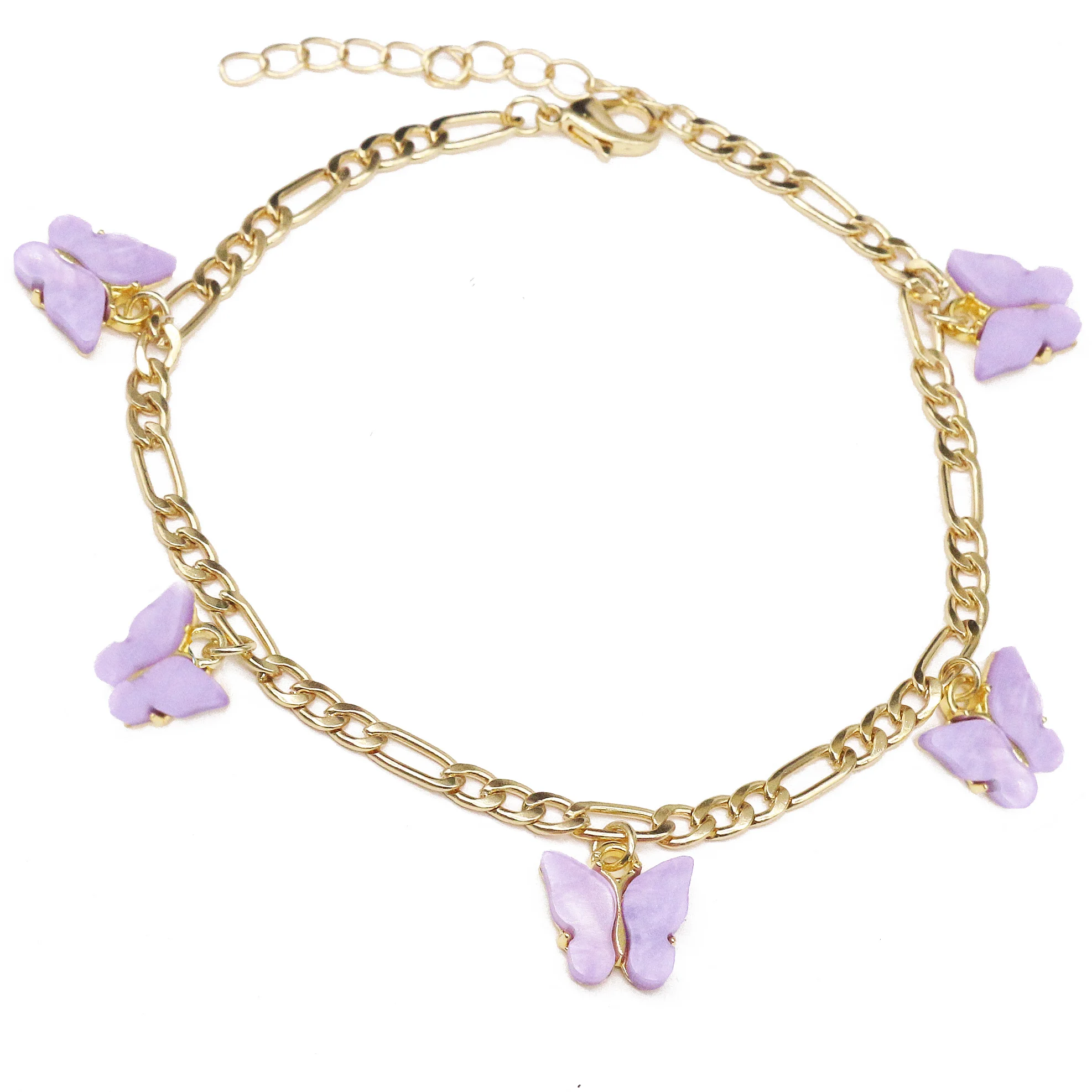 

Gaby hotsale colorfull butterfly cuban link anklet chain popular ankel bracelet foot jewelry wholesale body jewelry, Gold pink red yellow