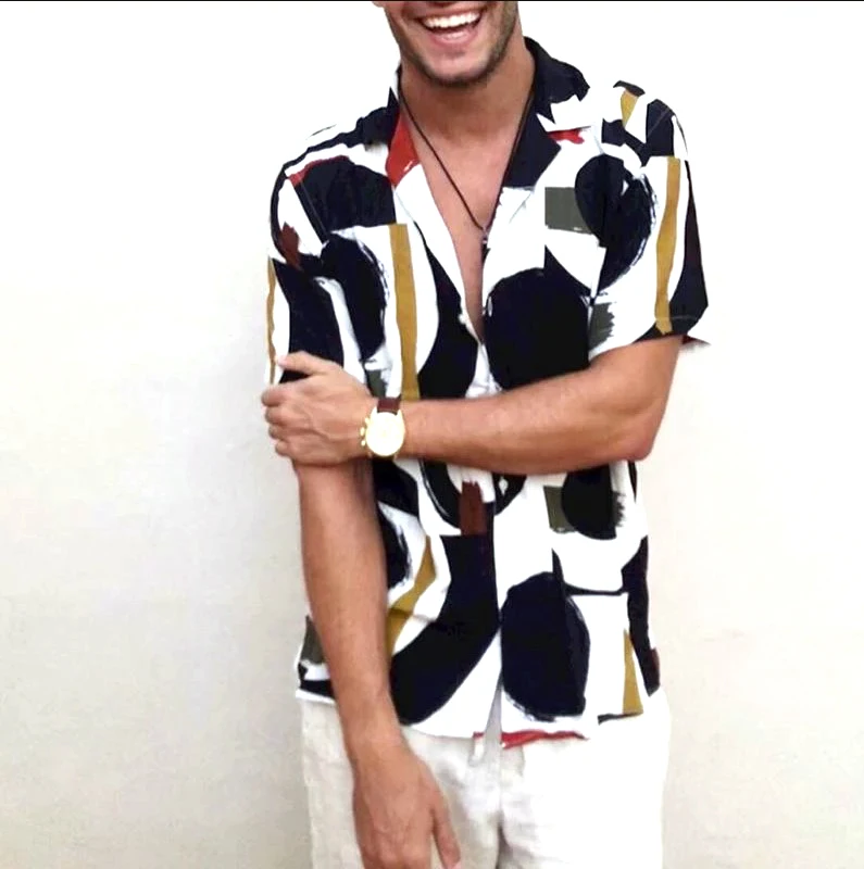 

Men Fashion Print Hawaiian Casual Street wear short Sleeve Breathable Shirts, Custom color
