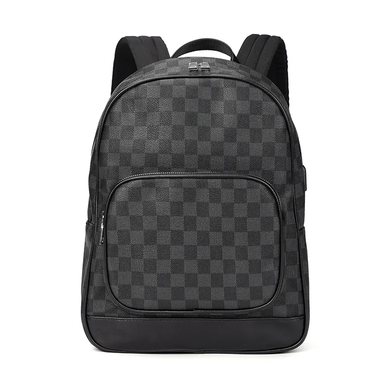

Men women lattice Trendy backpack leather laptop bag, Black