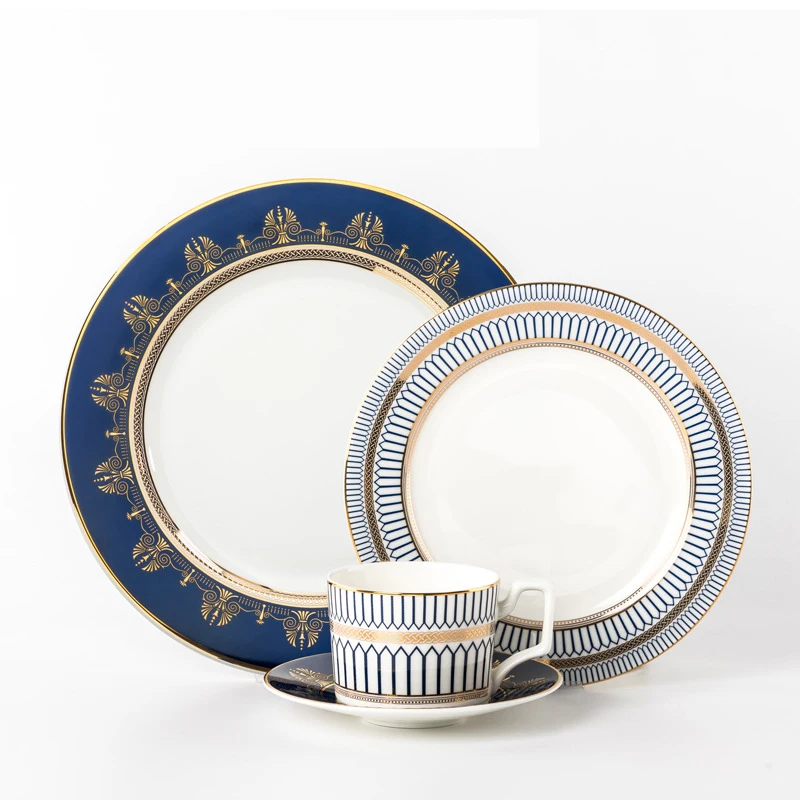 

wholesale Nordic decal gold rim vintage royal 10 inch dinner plates ceramic bone china dinnerware sets for banquet restaurant, Optional