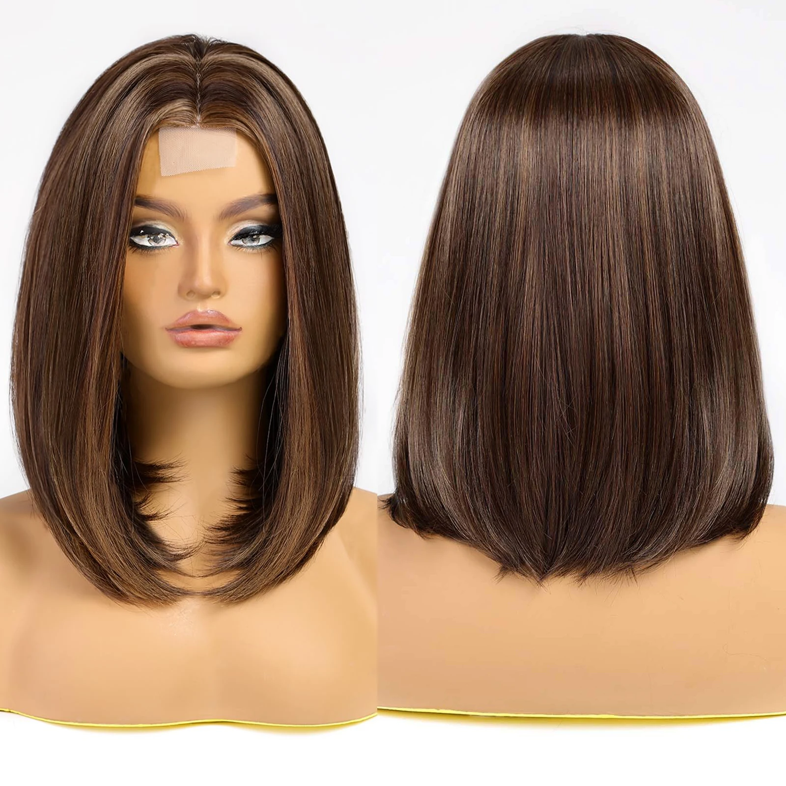 Brown Synthetic Wig Lace Hairline Blonde Striped Wig Heat Resistant Lace Wig Ftl007 Smooth Hot Sale