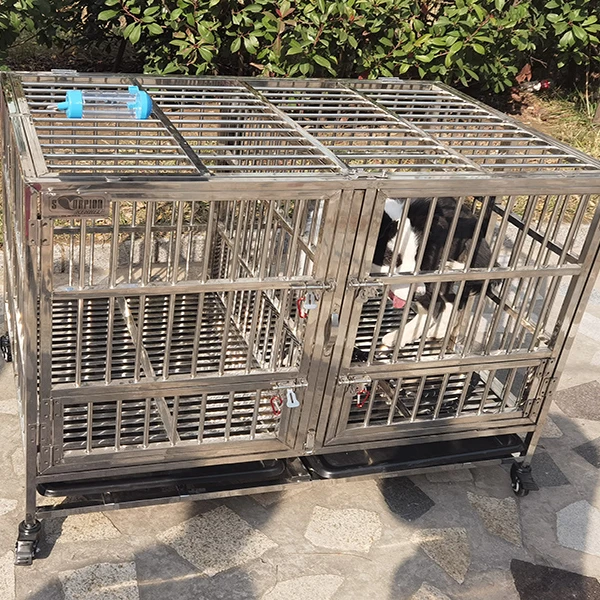 

SUS202 Stainless Steel Folding Dog Cages Double Doors Dog Cages with Mats