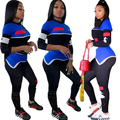

CL-111 Hot Sale Multicolor Sweatsuit Luxury Tracksuit Women Print Casual Two Piece Long Sleeve Sets, As picture show