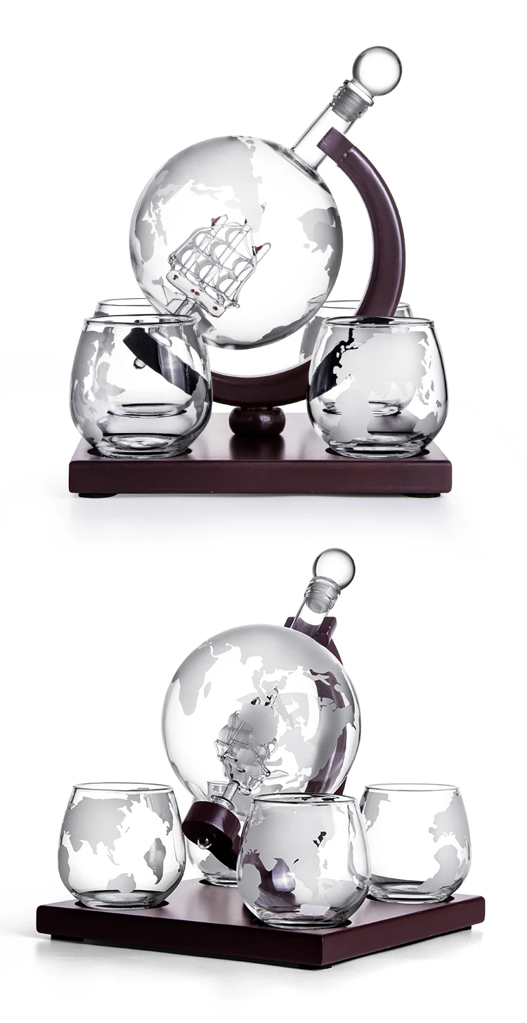 Wholesales 800ml High Borosilicate Globe Wine Glass Bottle With Wooden