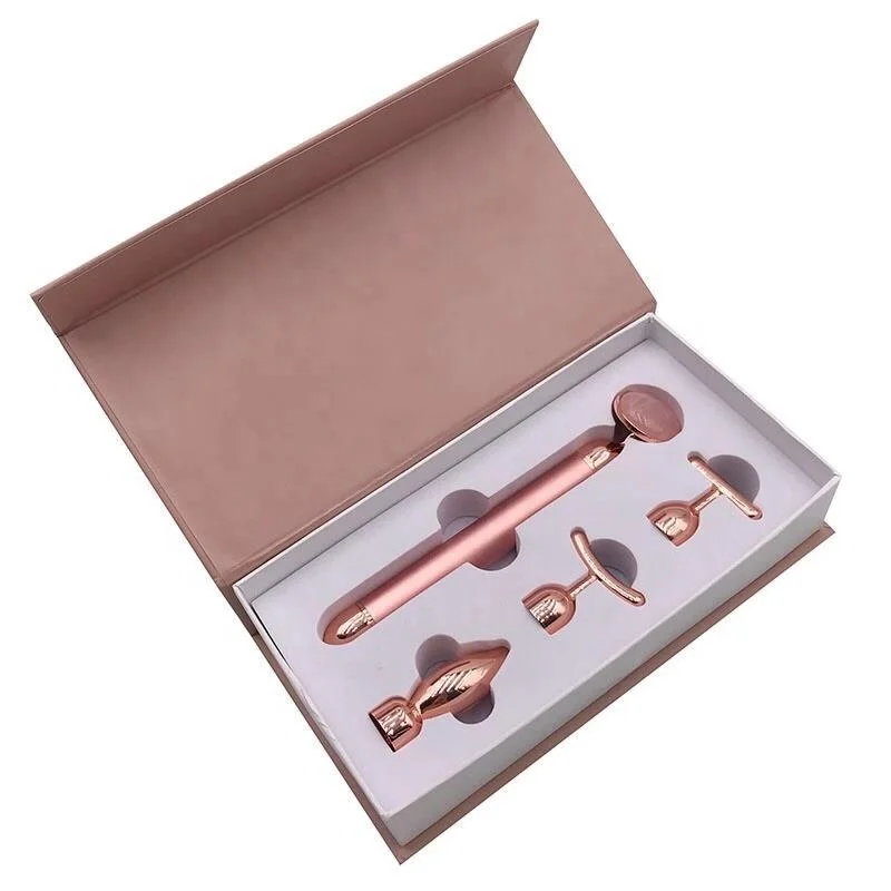 

24k gold beauty bar productos de belleza jade vibrating facial roller, Pink + rose gold