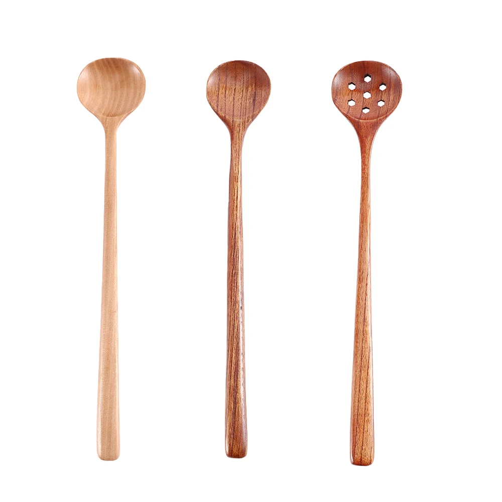 

Japanese Solid Wood Series Nanmu Spoon Wood Hot Pot Long Handle Spoon Stir Spoon Sauce, Wood color