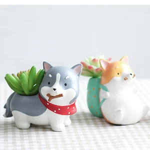 Roogo resin window decor cartoon corgi dog pots