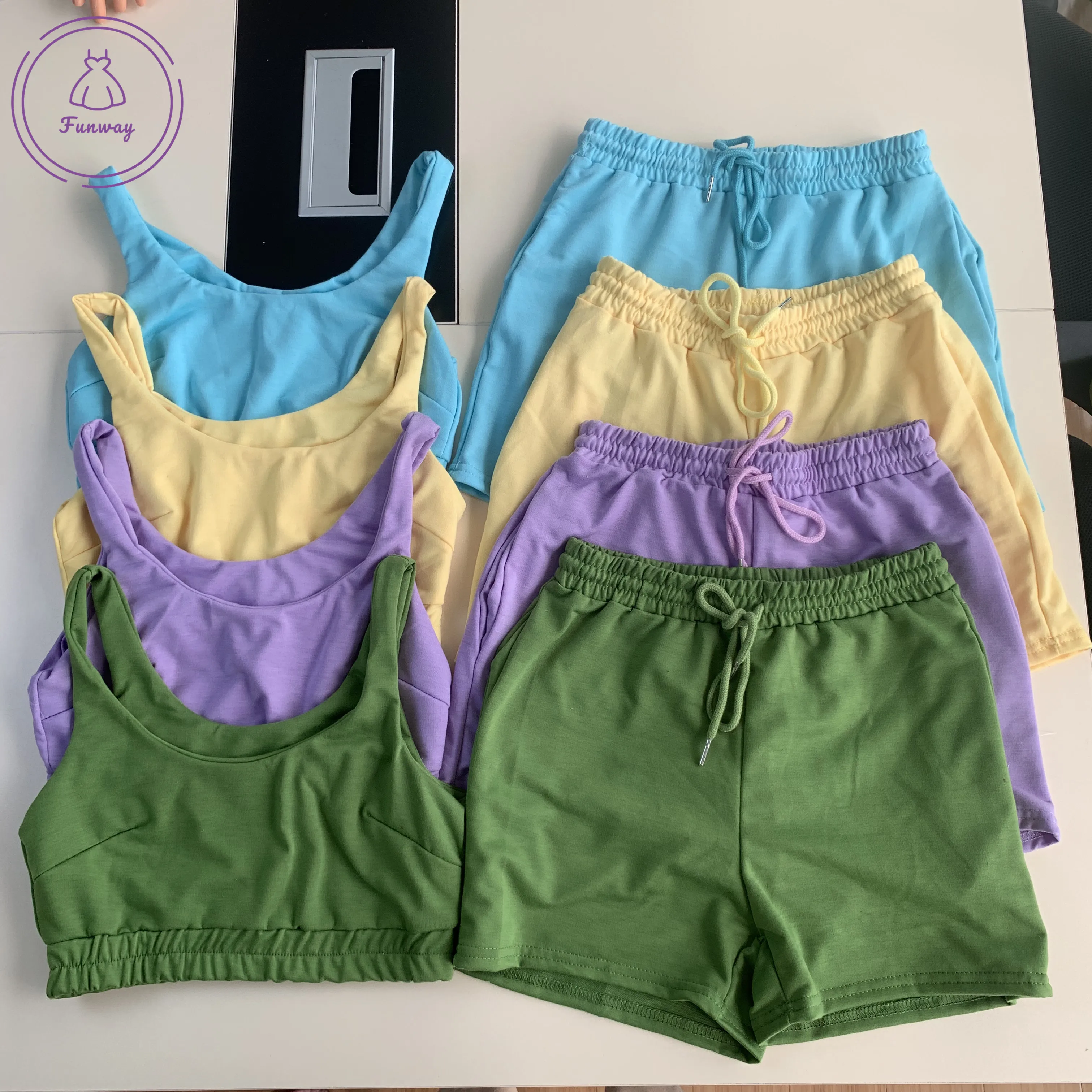 

summer 2021 new arrivals cotton women crop top biker Jogger set custom two piece short set