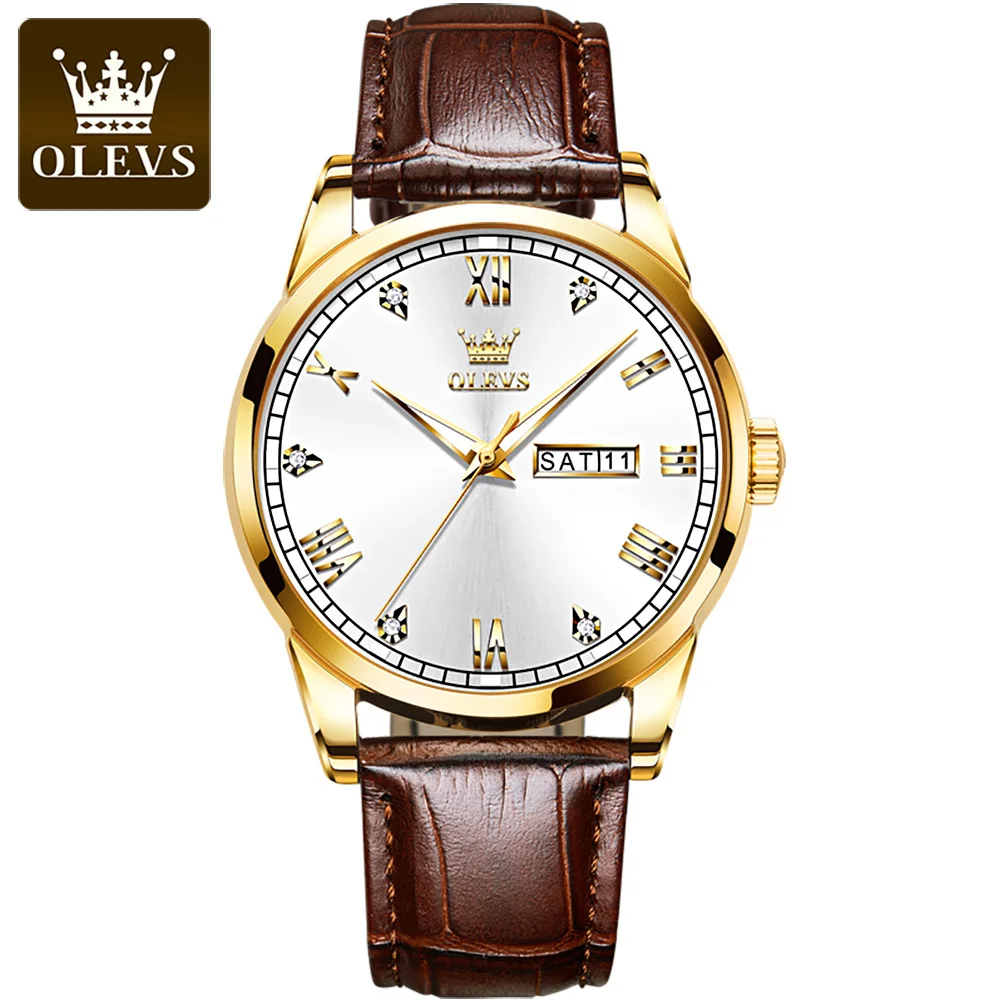 

OLEVS Custom Watch LOGO Dial Face with Genuine Leather Quartz Waterproof Watch Strap From ShenZhen Factory Chronograph Watch, 4 colors choice