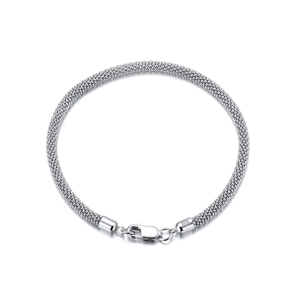 RINNTIN SB65 3mm Italian Popcorn Chain S925 Sterling Silver Bracelet for Men Vintage Punk Rock Hip Hop Fine Jewelry Gift