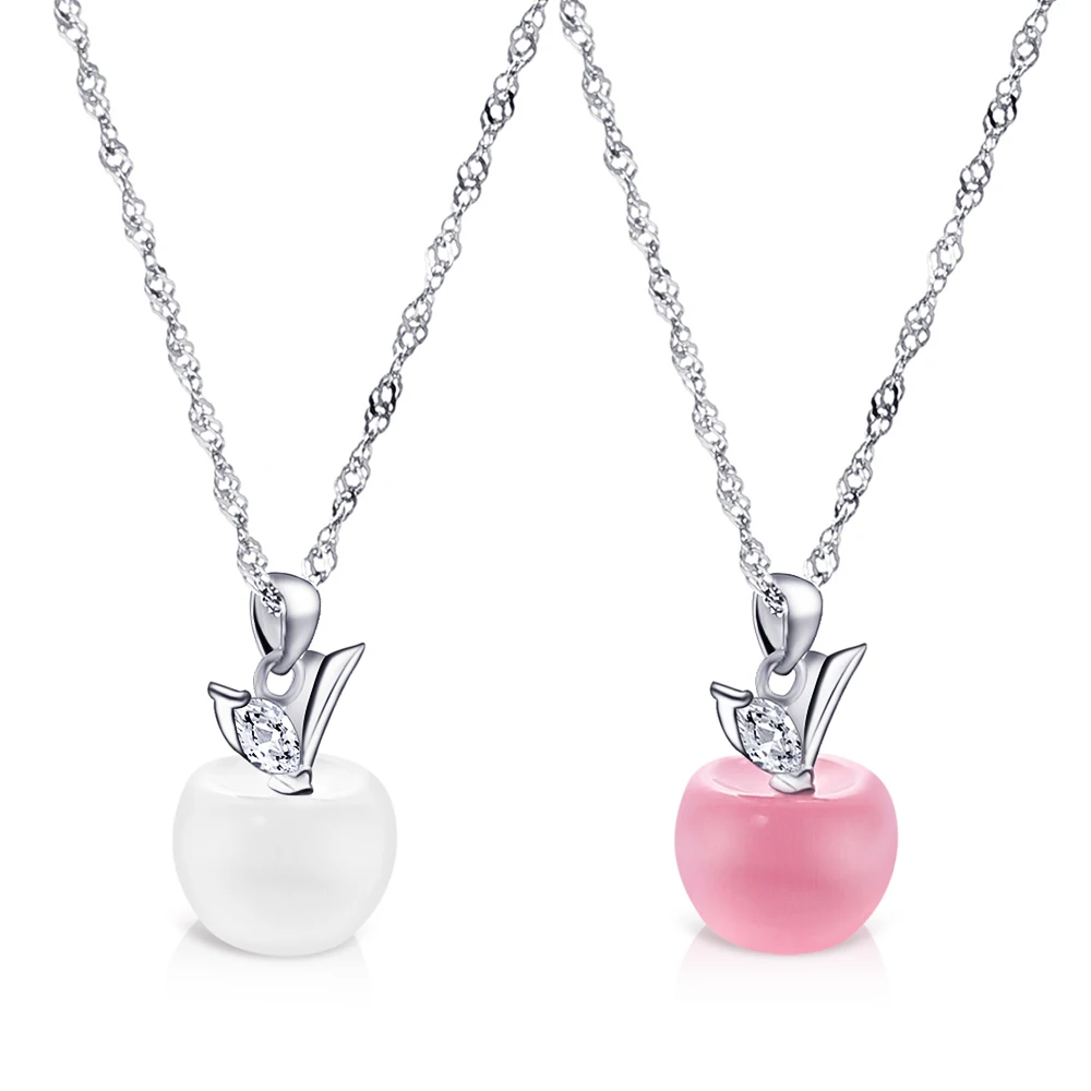 

Fashion New Arrival Small White And Pink Apple Pendant 925 Sterling Silver Necklace