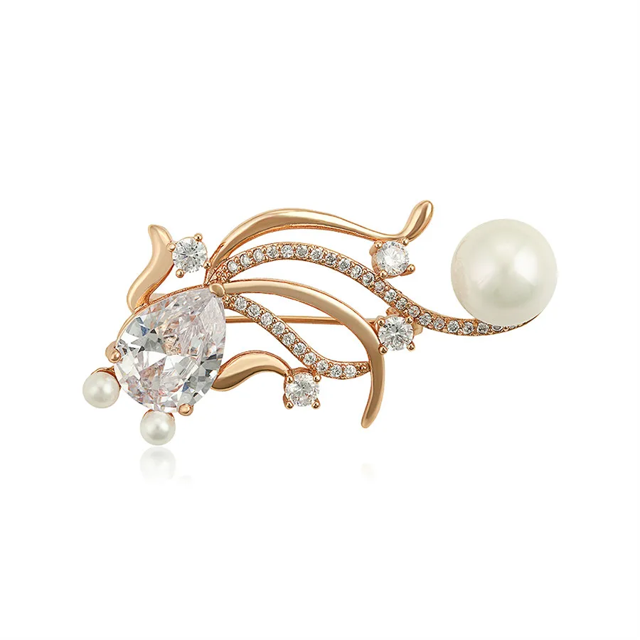 

brooches-395 Xuping jewelry personality fashion design sense new pearl set diamond 18K gold goldfish synthetic CZ brooch