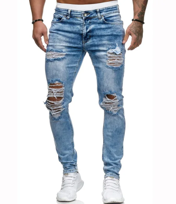 

Men's altos para homem Ripped Jeans Fashion Straight Leg Denim Style Pants Jean Haut Homme Men's Regular High Jeans Trouser, As pictures