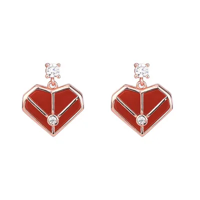 

New Design Korean Real 925 Sterling Silver Stud Earrings Peach Heart Diamond Earrings, Rose gold