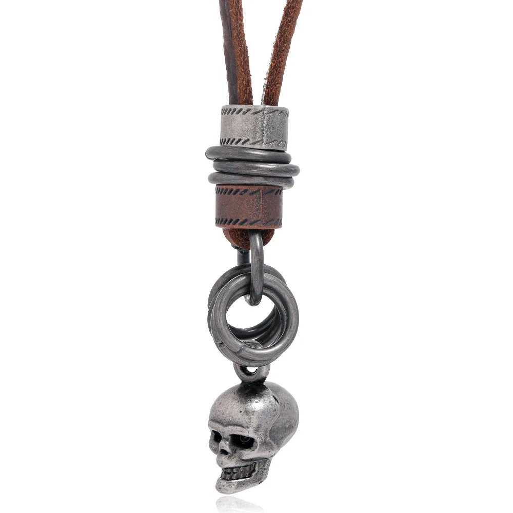 

New Jewelry Creative Design Retro Skull Pendant Cowhide Necklace Fashion Simple Long Sweater Chain For Men's Decoration