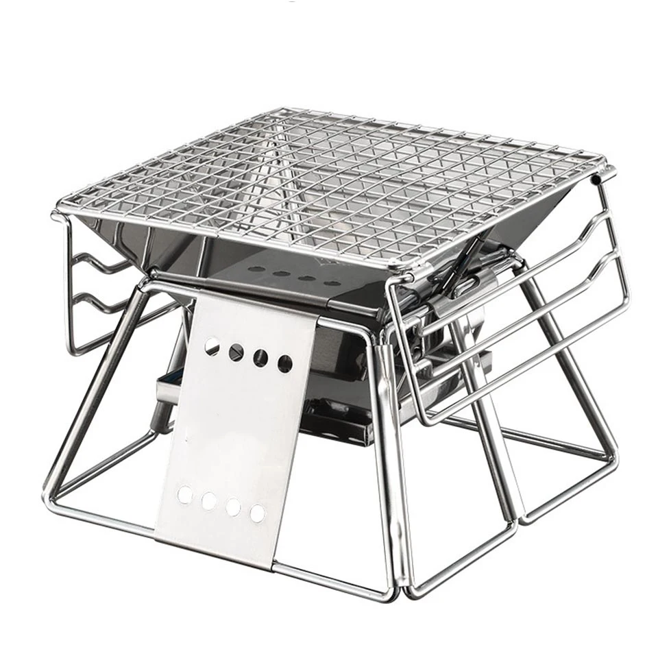 

Free Shipping Portable Stainless Steel BBQ Grill Non-stick Surface Folding Barbecue Grill Outdoor Camping Picnic Tool, Stainless steel original silver