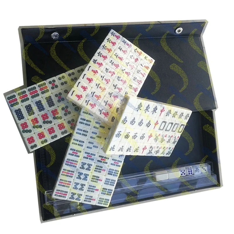 Wholesale a2 mahjong set games mah jong tiles with beautiful dice case ruler racks(yellow/ivory)