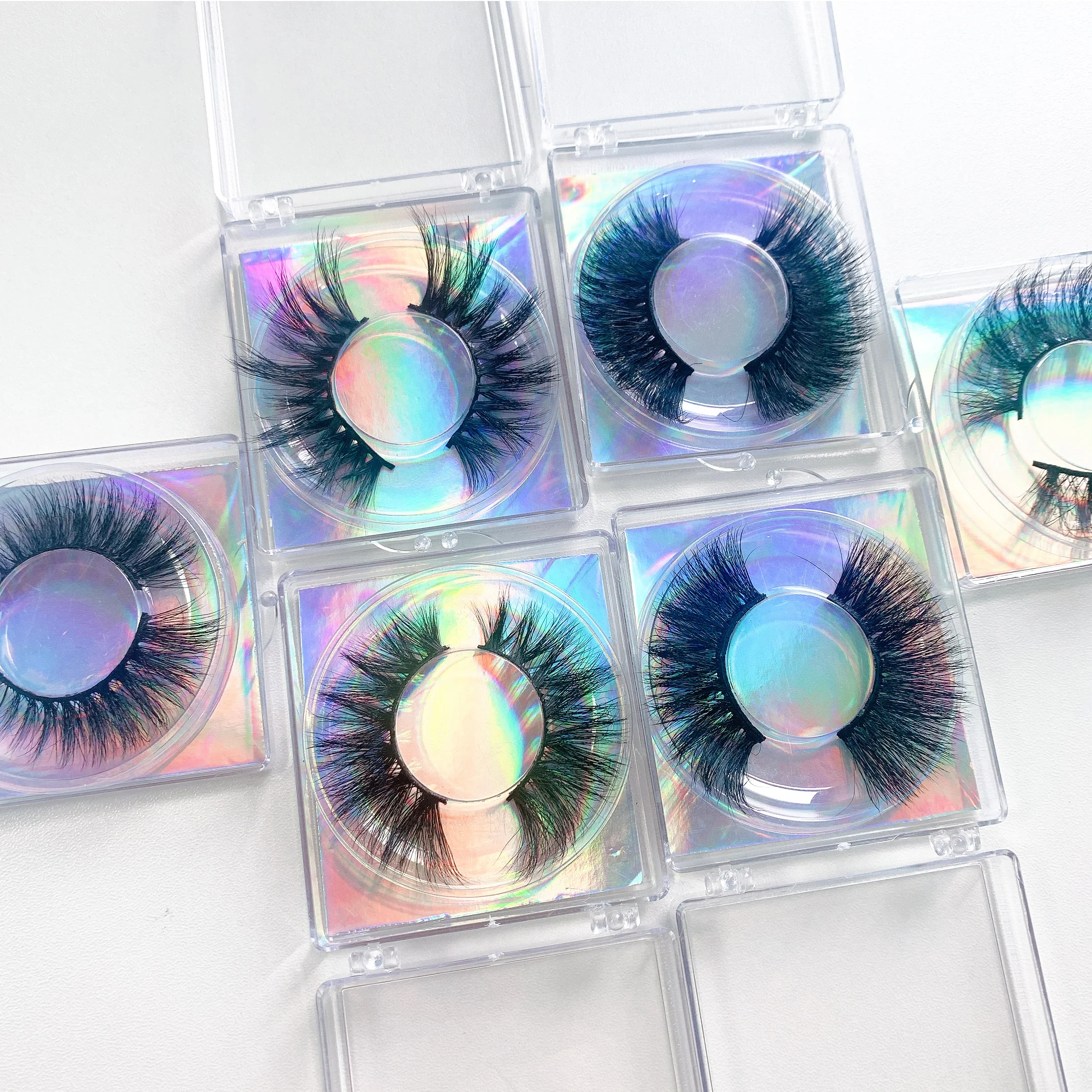 

2021New hot sale eye lashes case packaging wholesale cheap fluffy 3d 25mm mink eyelashes, Black color