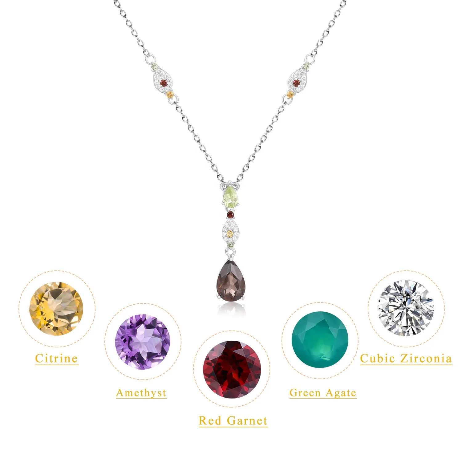 

OL0872 Abiding Fine Jewelry Custom 925 Sterling Silver Large Drop Multicolor Natural Gemstone Long Sweater Necklace