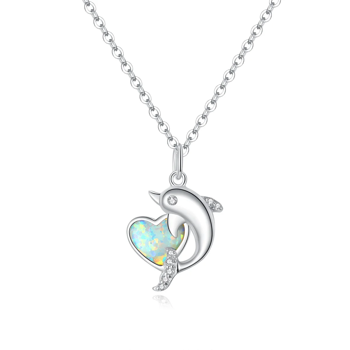 

Cute Dolphin with Heart Gemstone Pendant 925 silver Girl's Necklace