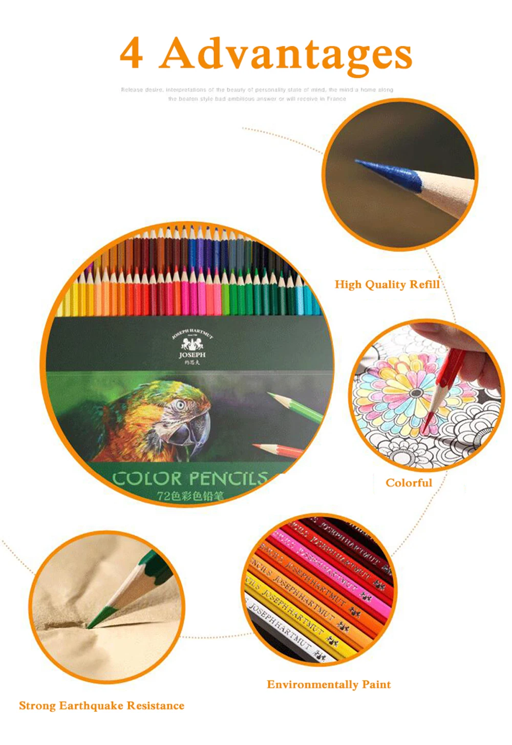 
72 unique colors (no repetition) art painting water-soluble colored pencil 
