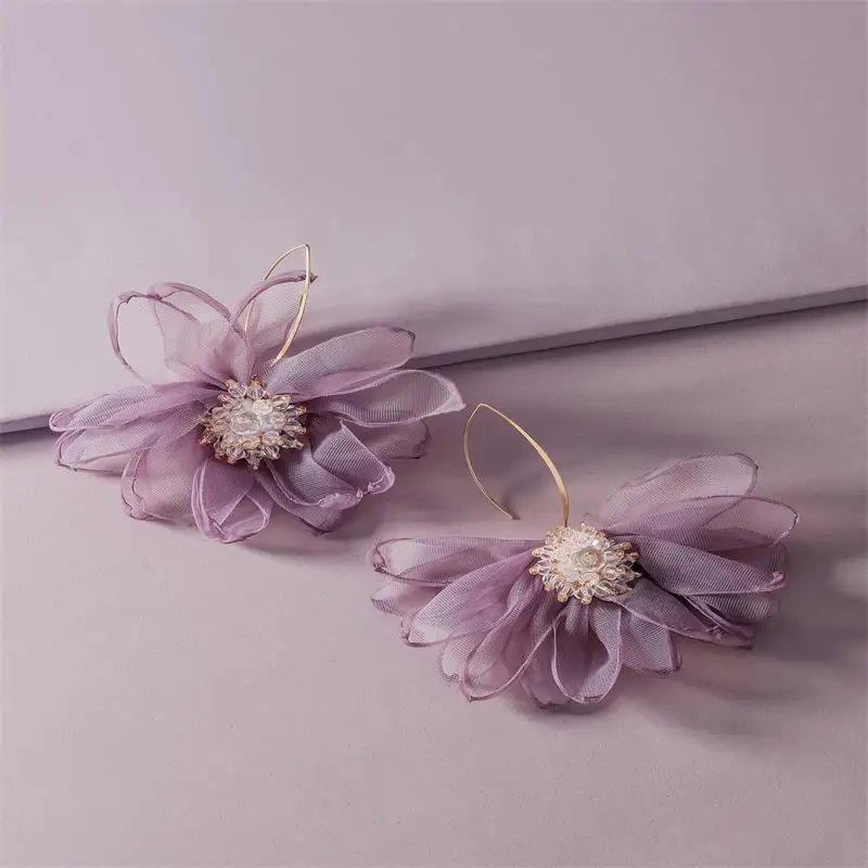 

purple hoop fashion flower earrings for women