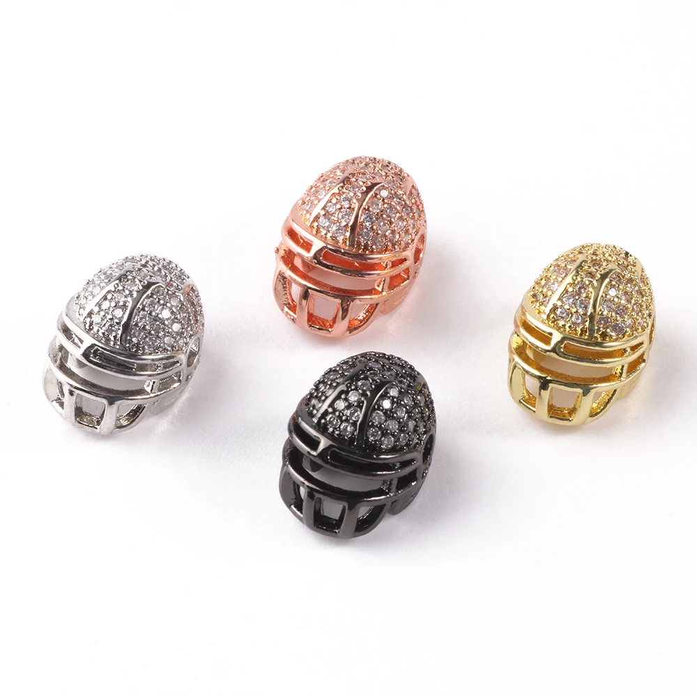 

Wholesale 3pcs/bag Helmets Shape Brass Micro Pave Cubic Zirconia Beads For Jewelry Making Bracelet Charms