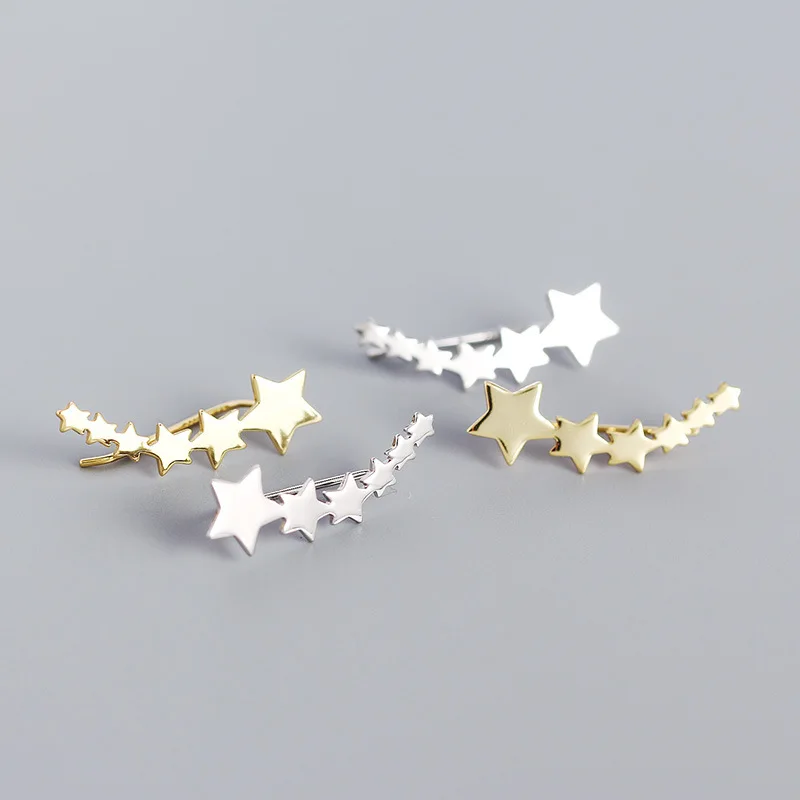 NEW Fashion Earrings Jewelry 925 Sterling Silver Star Earrings Piercing Jewelry Five Star Gold Stud Earring for Women