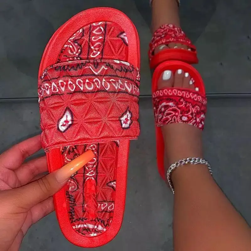 

Printed flat women sandals fashion hot sale affordable and comfortable women sandals high women's sandals, Black