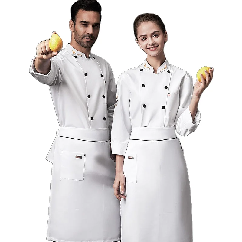 

white chef coat button chef uniform kitchen black chef jacket long sleeve hotel restaurant uniform, Customized color