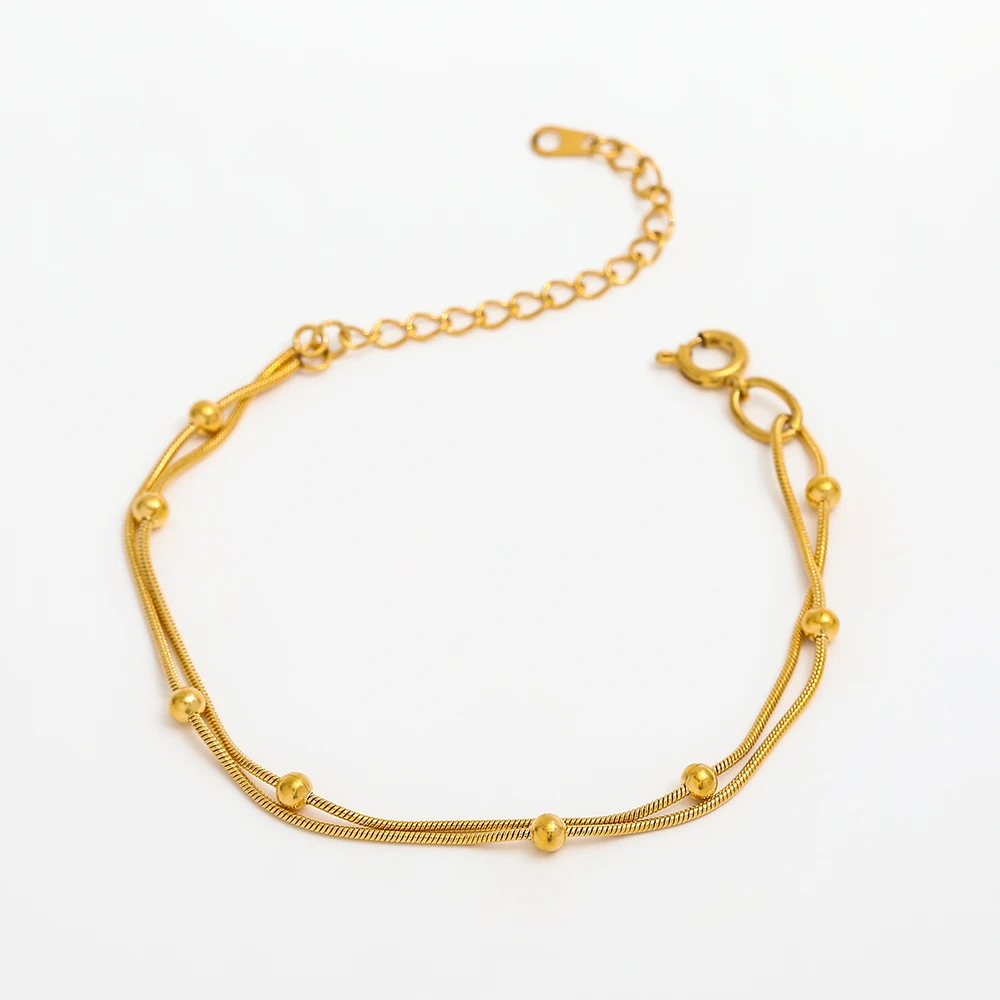High End Gold Plated Stainless Steel Double-layer Snake Bones Beads Bracelet for Women Wholesale Jewelry
