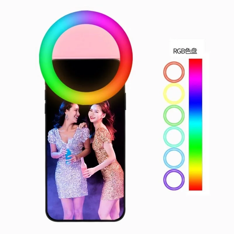 

Universal LED Selfie Ring Light For Mobile Phone Portable RGB Colorful Flash Lamp Lights For Vlog Cellphone Live Fill Lighting