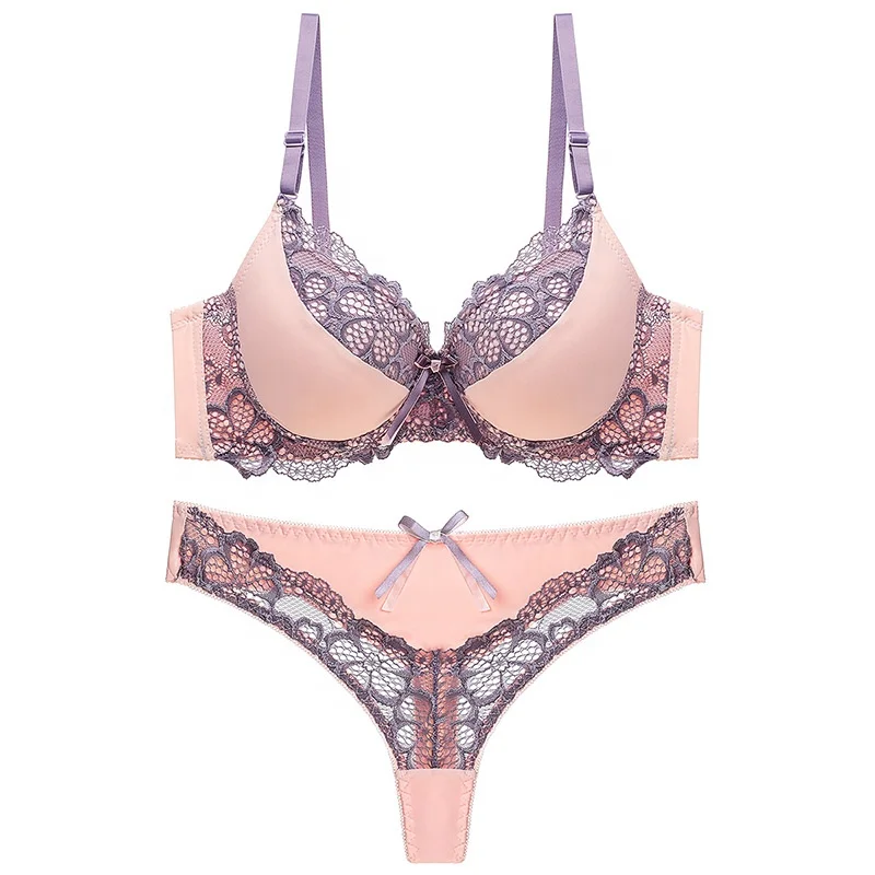 

Z052 New arrival women bra set sexy lace bow lingerie set push up bra and transparent panty erotic bra