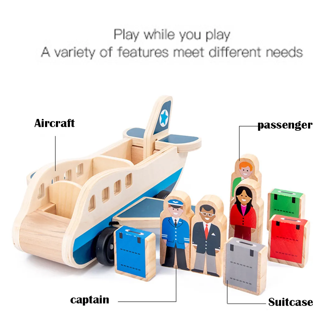 Educational Toys toddler Passenger Airplane Model Toy Double Layer Trailer mini baby wooden car