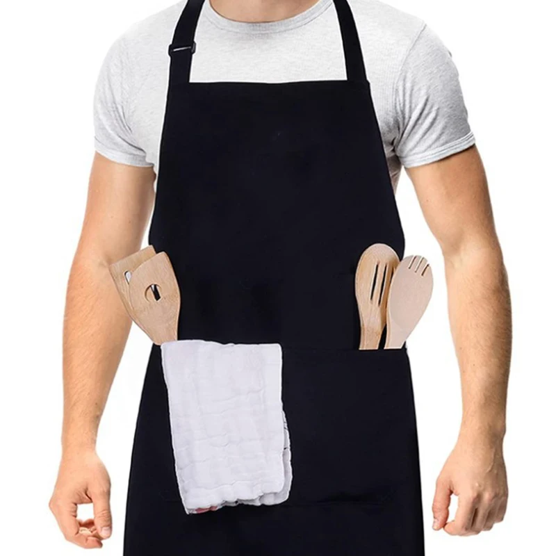 

Adjustable Polyester Cotton Kitchen Apron Set With Hats And Pockets Waterproof Chef Apron in Home Kitchen With Custom Logo