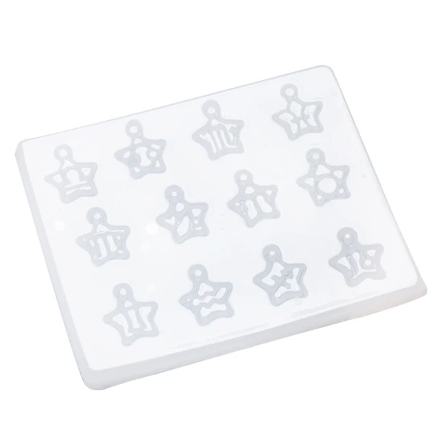 

12 constellation crystal drop glue silicone molds with hole pendant jewelry epoxy resin craft mold, White