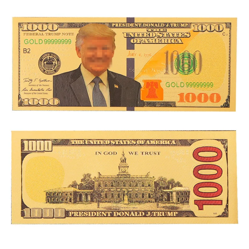 

Wholesale Keep America Great Again Us President 24k Gold Banknote Us 1000 Dollar Money Race For President