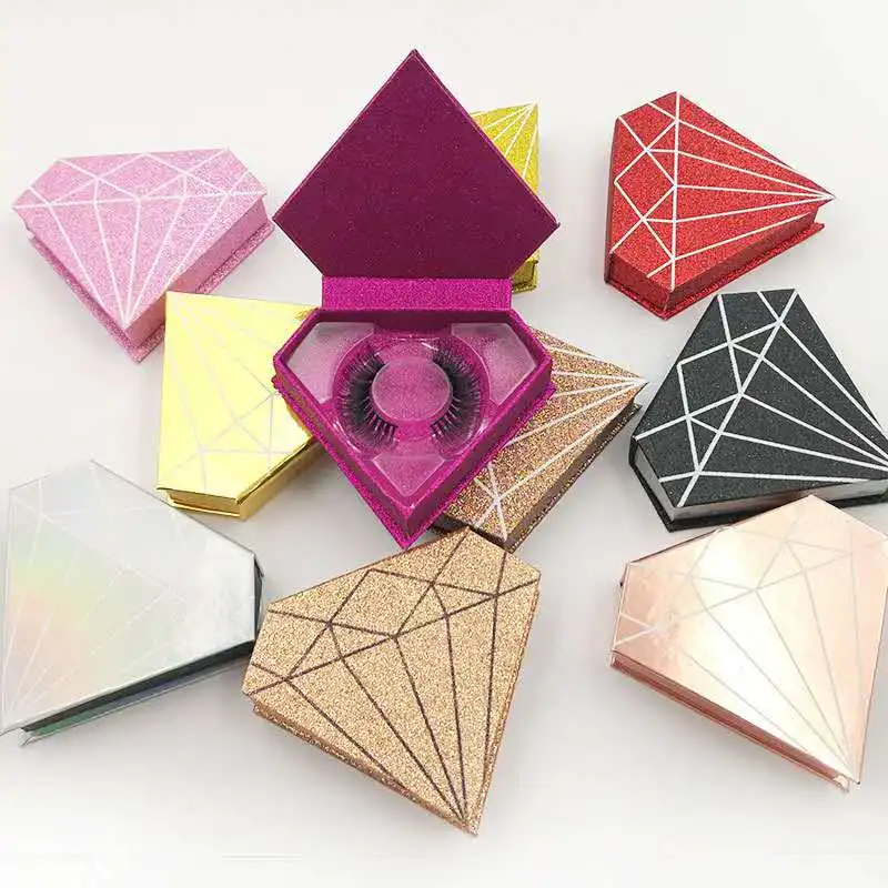 

Custom Packaging Own Brand 3D Mink Eyelashes Private Label Diamond Shape Lash Boxes, Yellow, pink, red