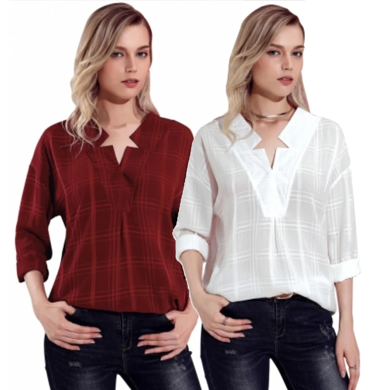 

Ladies' Blouses & Tops 2021 hot product trendy fashionable plus size blouse V neck star collar design pullover ladies tops