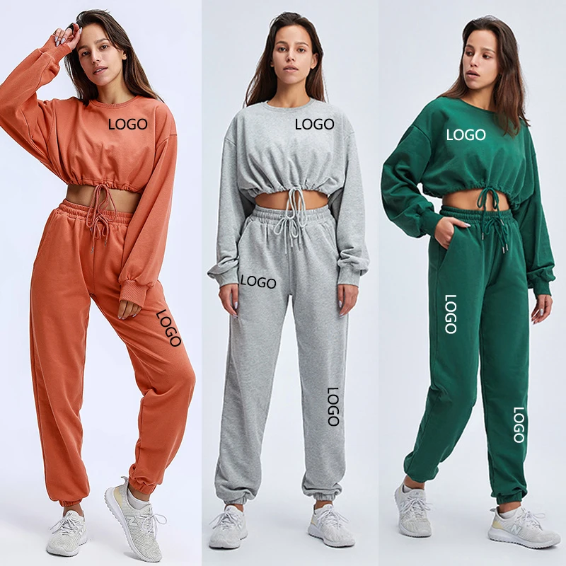 

2021 Factory wholesale autumn new high-quality custom logo two piece pants set for woman, Color1-color2